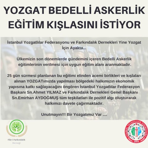 İstanbul Yozgatlılar Federasyonu’ndan eğitim kışlası çağrısı