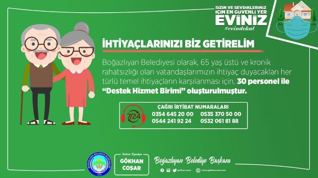 Boğazlıyan Belediyesi, 65 yaş üstü tüm vatandaşların ihtiyaç duyacakları her