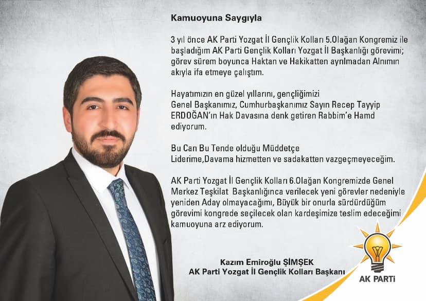 Ak Parti Yozgat İl Gençlik Kolları Başkanı Kazım Emiroğlu Şimşek