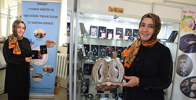 Aydıncık ilçesinde çıkartılan renkli taşlar maharetli kadınlar tarafından işlenerek süs