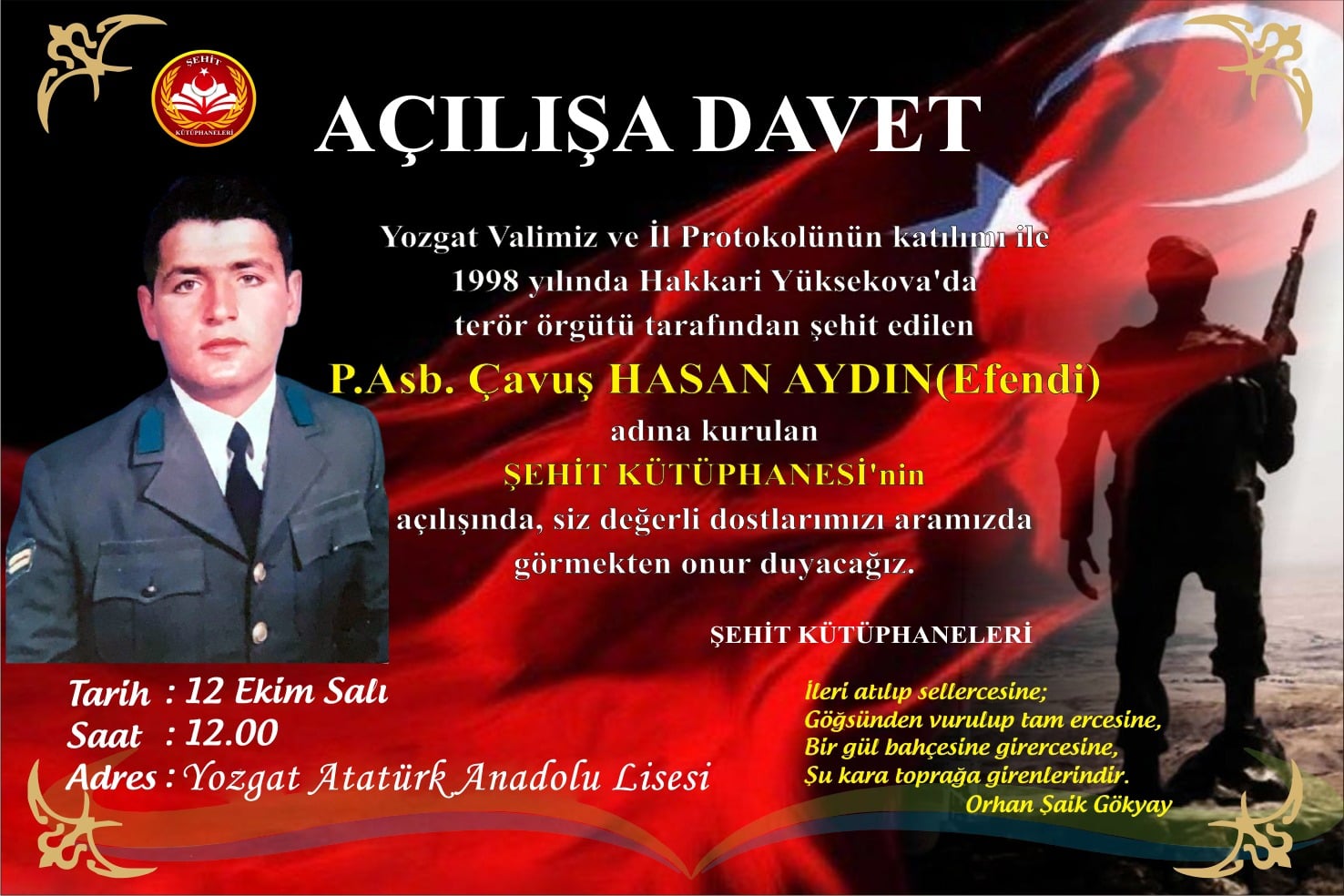 Akdağmadeni ilçesinde Şehit Kütüphaneleri kapsamında kurulan iki şehit adına kütüphane;