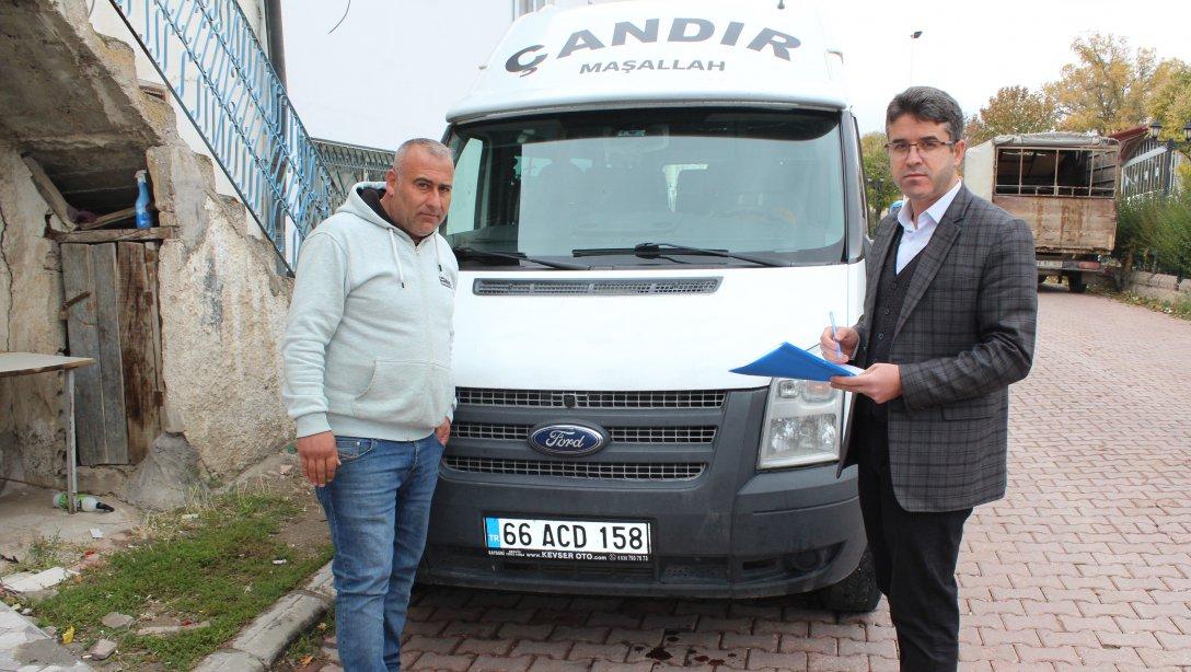 Yozgat’ın Çandır ilçesinde taşımalı eğitim yapan okul servislerine yönelik denetim