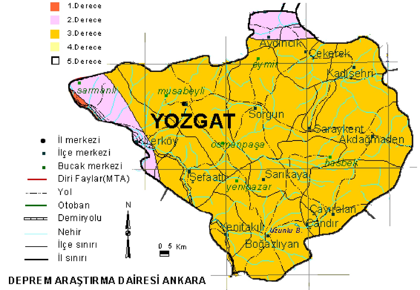2019 Yılında yürürlüğü giren deprem haritasında Yozgat sarı ve sarının