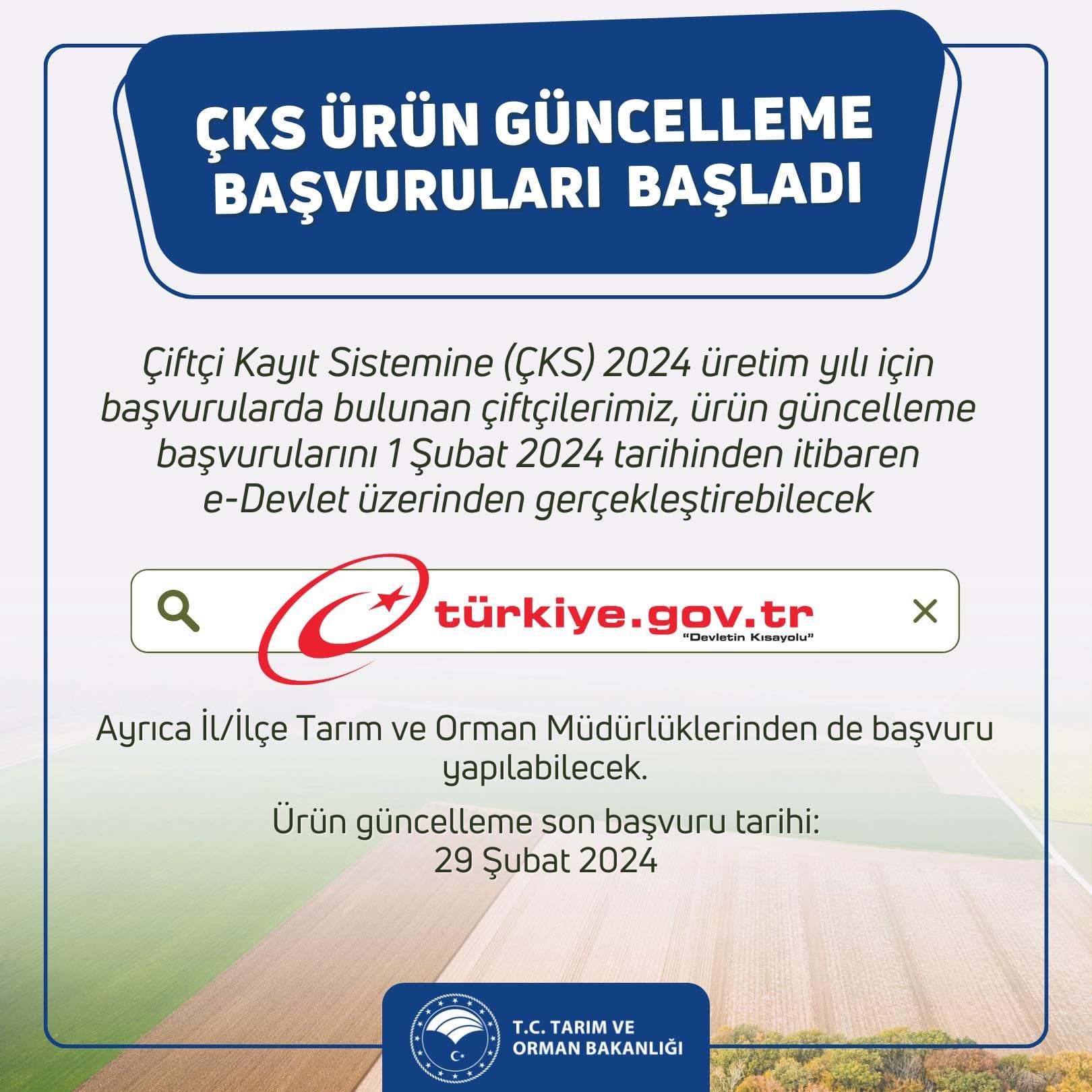 Yozgat Valiliği tarafından yapılan açıklamaya göre, Çiftçi Kayıt Sistemi (ÇKS)