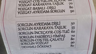 Sorgun ilçesinde toplu taşıma ücretlerine zam yapıldı. Alınan karar doğrultusunda,