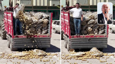 Aydıncık ilçesinde patateslerini köy meydanına dökerek vatandaşlara ücretsiz dağıtan CHP